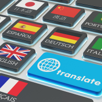 Toetsenbord met landen van vlaggen en het woord 'translate'